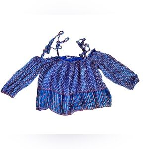 Ulla Johnson Silk Blue And Red Off Shoulder Floral Ruffle Top Size 4